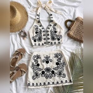 Women's Western embroidered skirt and top set